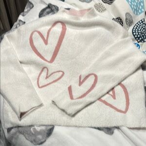 Cozy White Sweater with Pink Heart Accents